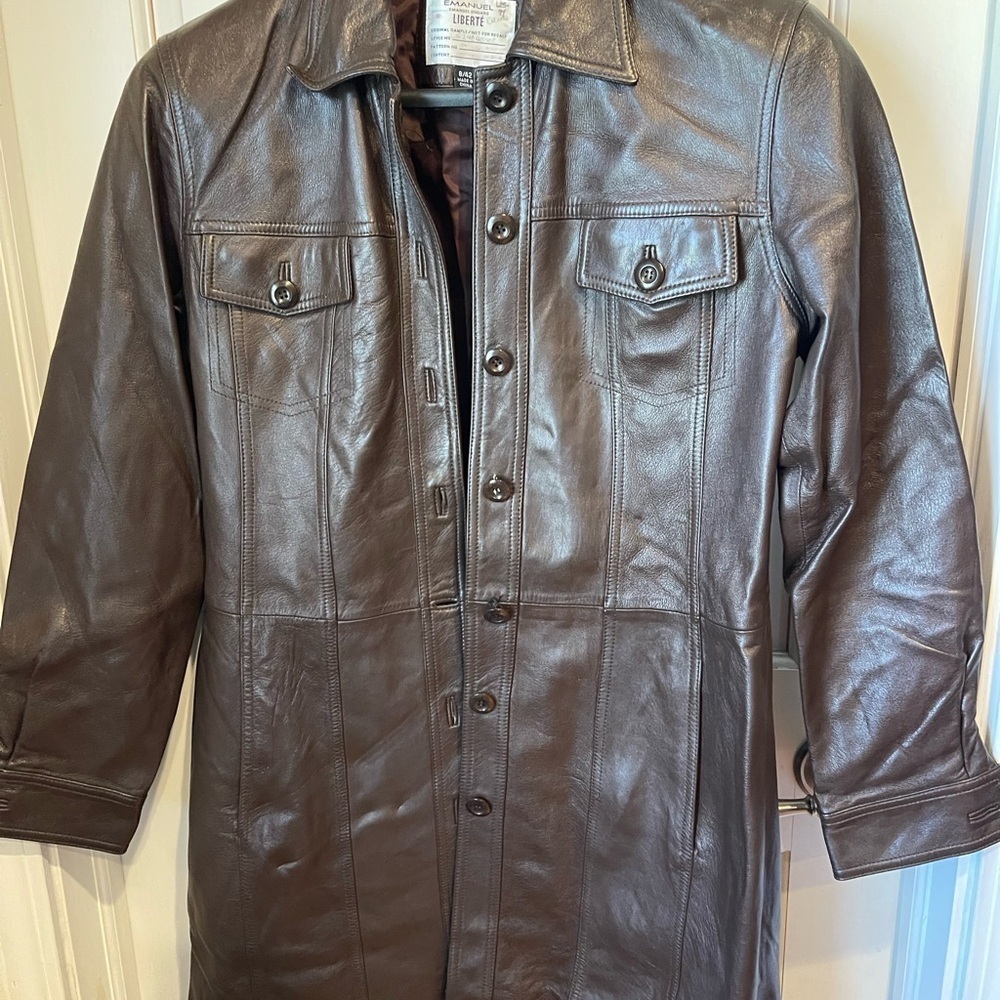 Emanuel Ungaro Women’s Brown Leather Coat 8/42 - Picture 2 of 7